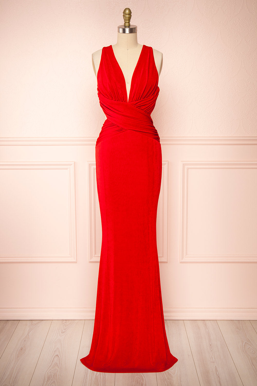 Verity Red V-Neck Fitted Maxi Dress ...